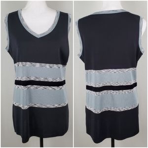 Misook Sleeveless V Neck Stripe Blouse Layering